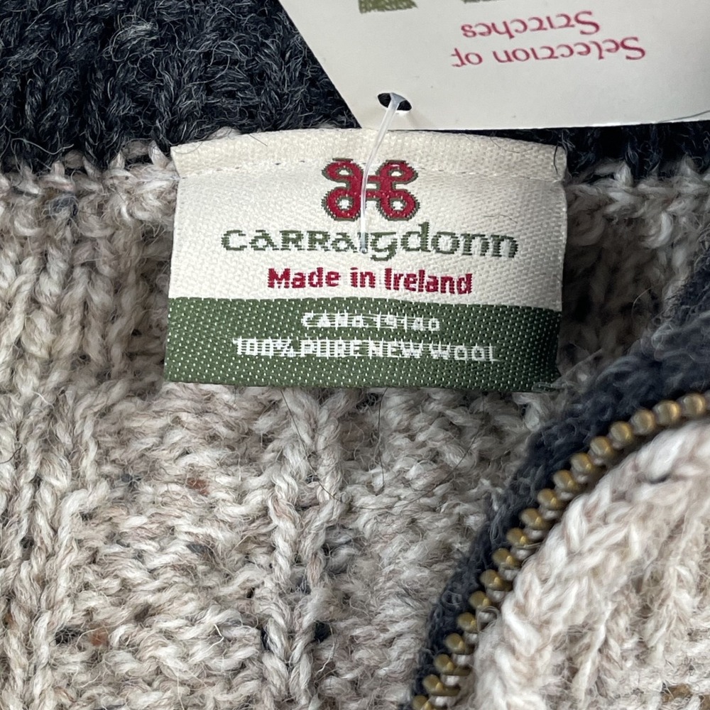 Carraig Donn Ireland Mens XXL Cable Knit 100% Wool 1/4 Zip Fisherman Sweater NWT - Picture 6 of 14